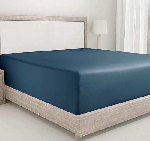California Design Den Twin XL Fitted Bedsheet, Soft 400 Thread Count 100% Cotton Deep Pocket Cooling Sheets, No Pop-Off Elastic, Durable Sateen Weave Bottom Sheet for Dorms (Peacock Blue)