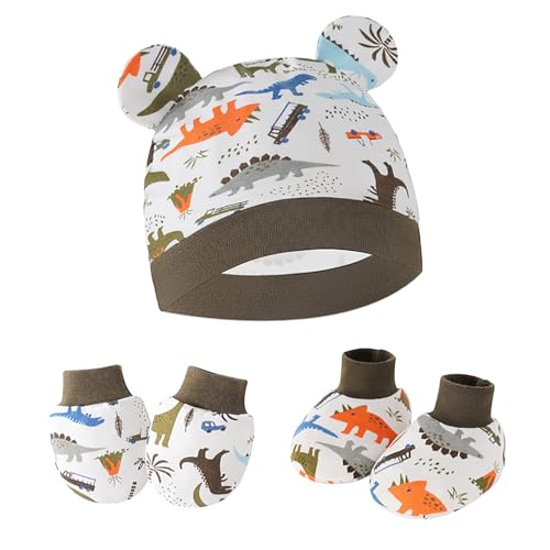 DIMITU Newborns Baby Hat and Gloves Set with Foot for Infant Boys Girls 0-6 Months Soft Fetal Caps Cotton Gloves Socks
