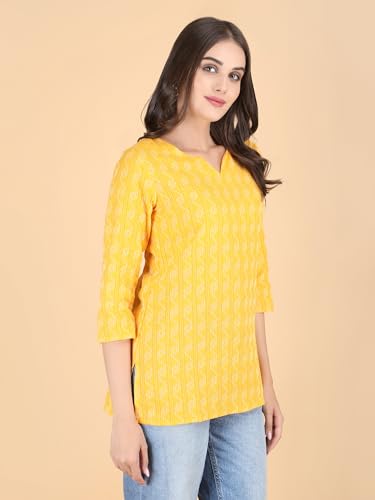 Image of Short Kurta for Women - Pure Cotton Printed Ladies Kurti, Stylish Girls Top, Ethnic Half Kurtas, Tunic Design Woman