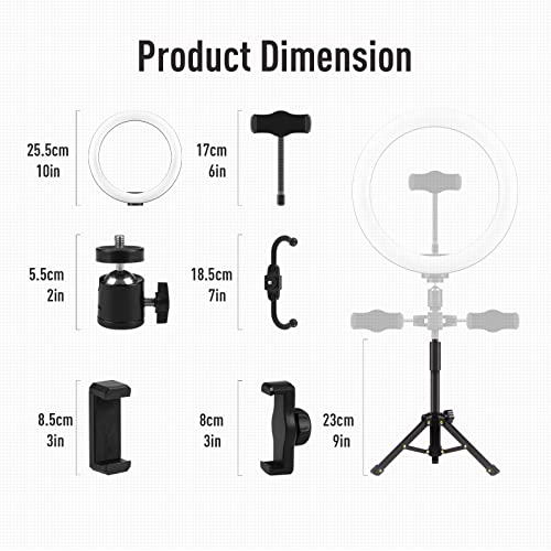 Paulida 10 Zoll LED Ringlicht mit Stativ Handy, Ringleuchte mit 3 Handyhalter & Fernbedienung, 3 Farbe und 10… – Bild 8