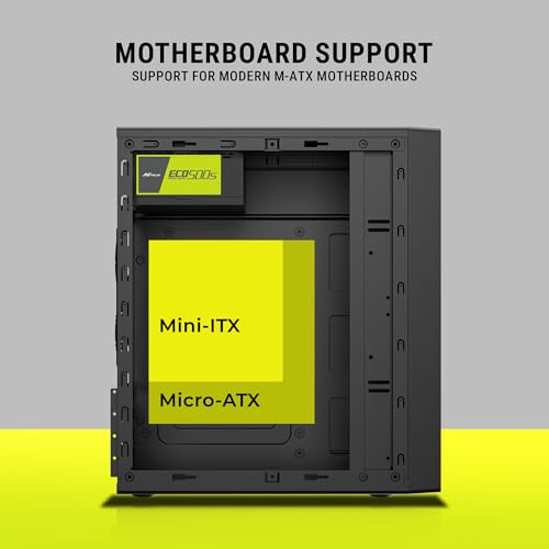 Image of Ant Value VM7P Slim Computer Case /Office Cabinet - Black | Support Micro ATX, ITX | Built-in 2X USB Ports, Pre-Installed Power Supply & 120mm Side Fan