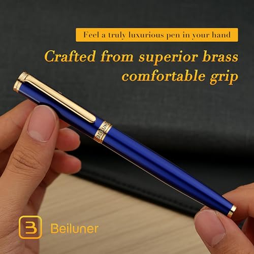 Image of BEILUNER Blue Fountain Pen,Stunning Luxury Pens with 24K Gold Accents, Gorgeous 24K Gilded Nib(Extra Fine), Fancy Pen Gift for Men&Women -Ink Converter-Elegant, Reliable,Graduation Presents, Nice Pen