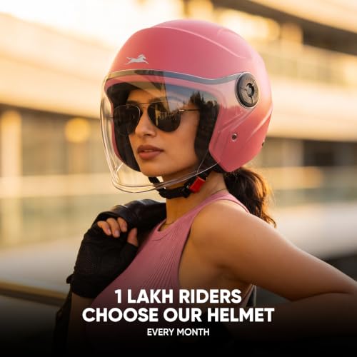 Image of TVS ACE ISI Certified Open face Unisex Helmet with Full Coverage Visor Available in 8 Colors | Lightweight Comfort-Fit Microfiber Liner Equipped with Quick Release Chin Strap