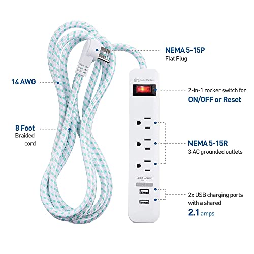 Cable Matters 2-Pack 6 Outlet Surge Protector Power Strip With Usb Charging Ports, 300 Joules With 8 Foot Power Cord In White & 2-Pack 3 Outlet Surge Protector Power Strip #TOP5