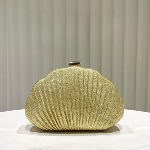 Image of Glitter Seashell Evening Clutch Purse Mini Chain Shoulder Bag Acrylic Shell Pearl Crossbody Bag