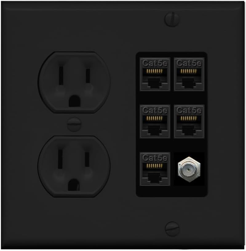 RiteAV 5 Port Cat5e Ethernet and 1 x Coax Wall Plate - Round Outlet [Brown/Brown]