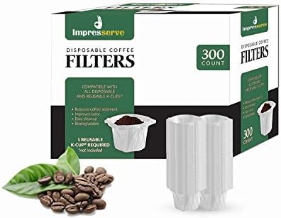 Impresserve Disposable Paper Filters, 100% Biodegradable Coffee Pods Filter Single Serve for Keurig, 300 Pieces
