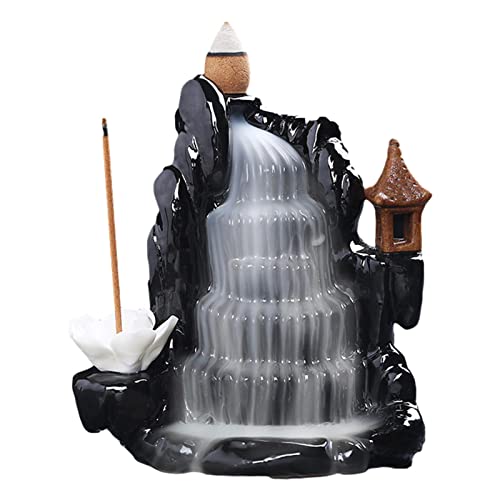 Quemador de incienso de reflujo, soporte de fuente de incienso hecho a mano, exquisito soporte de incienso en cascada, juego para yoga en casa Jildouf