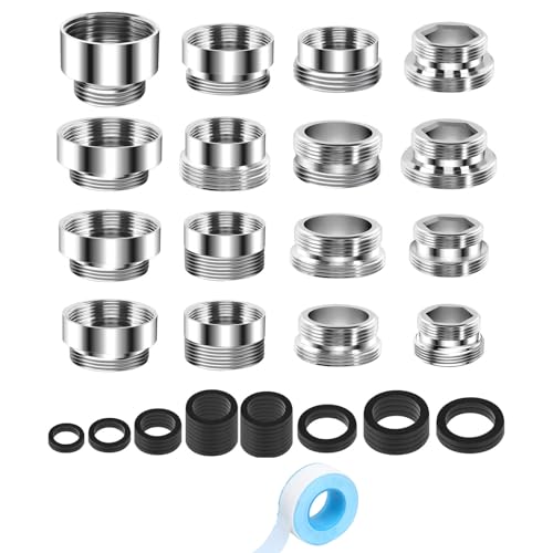 Wasserhahn Gewindeadapter Set, 16 Stück, Messing Adapter für Außengewinde, 16-28mm OD auf 22mm OD, G1/2 auf G3/4 Anschlüsse