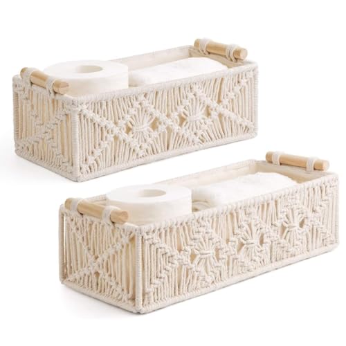 MDKFKDK 2 Pack Macrame Storage Baskets Boho Decor Basket Handmade