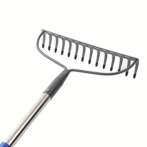 COCOHOME Bow Rake - 14 Tines Heavy Duty Metal Garden Leaf Rake with Stainless Steel Pole Handle, Wide Tines Level Head Adjustable Rake for Yard (Length: 60