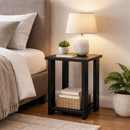 Image of SPYDER CRAFT Wood Bedside Table for Bedroom|Wooden Modern Side Tables for Bedroom|Side Table for Bed Room|Corner Table for Bed Room (Finish Color -Black, DIY(Do-It-Yourself))