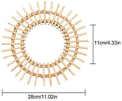 Miniatura 6 de Espejo de ratán estilo bohemio, espejo redondo de pared de 11 pulgadas, marco plateado, estilo bohemio vintage, hecho a mano, decoración de pared