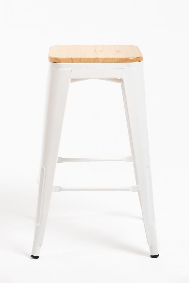 Regalos Miguel - Pack 2 Taburetes Torix Bajos Madera Natural 67 cm - Blanco