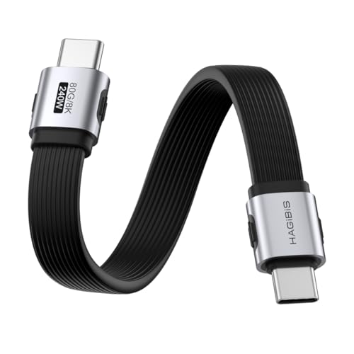 Hagibis USB4 cable, 80Gbps Data Transfer, 240W Fast Charging USB-C Cable, 8K@60Hz USB 4 V2.0 Short Cable for iPhone 17 16 15 Pro Max, iPad Pro, Thunderbolt 5/4 (Straight, 25cm)