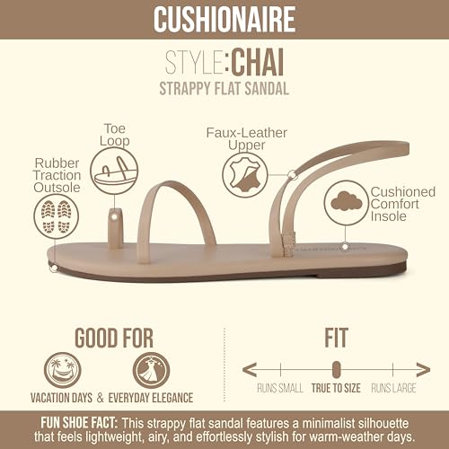 Image of CUSHIONAIRE CHAI Flat Strappy Sandals for Women, Comfortable Dressy Summer Slip-On Sandal with Memory Foam