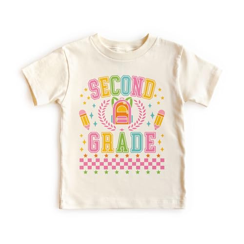 Preppy Second 2nd Grade Shirts For Girls - Back To Elementary School Pencil Backpack Outfit - Cute Gift For First Day Of School Announcement - Natural Toddler & Youth T-Shirt