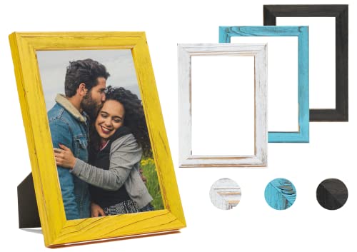 Ecohome 5X7 Picture Frames Rustic Yellow Wood - Photo Frame Perfect For Wall Or Tabletop Display #TOP1
