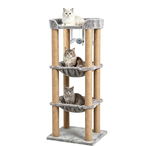 Rascador Torre para gatos 3 niveles con hamaca y poste de sisal miniatura 1