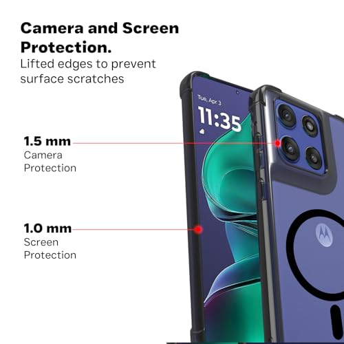 Image of RIGGEAR Shockproof Clear Hybrid Armor Magnetic Back Cover Case Compatible with MagSafe Accessories for Motorola Moto Edge 60 Stylus 5G (Clear-Black TPU Bumper + Transparent PC)