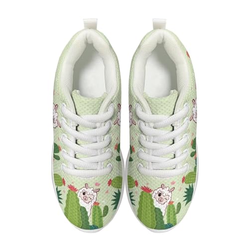 Little Big Girls Cute Sneakers Lace Up Mesh Sports Shoes Sheep Cactus Athletic Sneakers Lightweight Breathable Running Tennis Fitness Shoes Comfortable Casual Walking Shoes White US 122
