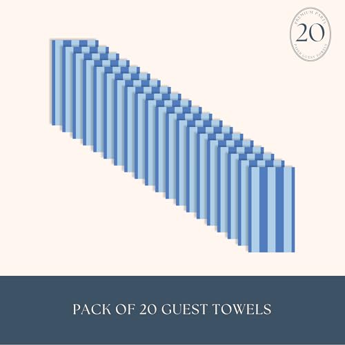 Image of Bonjour Fete Dark Blue Cabana Stripe Guest Towels, Pack of 20, 4.25x7.75 inch
