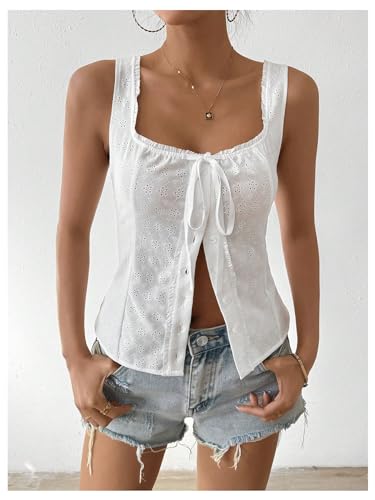 SOLY HUX Women's Y2k Vest Tops for Women Square Neck Sleeveless Lace Tank Top Summer Trendy Streetwear4