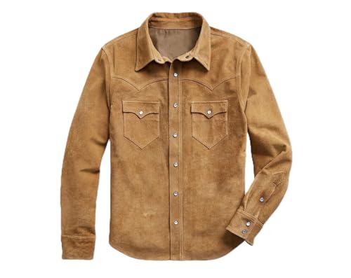 Western Denim Style Roughout Suede Shirt - Soft Genuine Suede Leather Journeyman Down Shacket Jacket