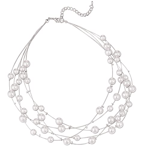Collier ras de cou perles multicouches gris pour femme, bijou de mariage et collier choker perlé