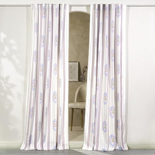 Image of Tranquebar Curtain Co. Cotton Curtains 7 Feet Long Set of 2,60-65% Room Darkening,Pink Kamal,Door Curtains 7 Feet Set of 2,Door Curtains 7 Feet Set of 2,BackTabs, Kamal(213 cm)-Set of 2