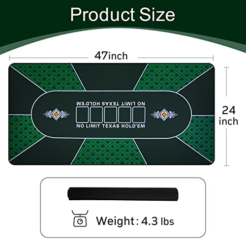 Continue Upgraded Waterproof Poker Mat 6 Players Texas Hold'em Poker Mat Professional Poker Mat Anti-Slip Rubber Poker Table Top Layout With Carrying Bag For Poker Games, Blackjack, Casino（47 X 24 ） #TOP5