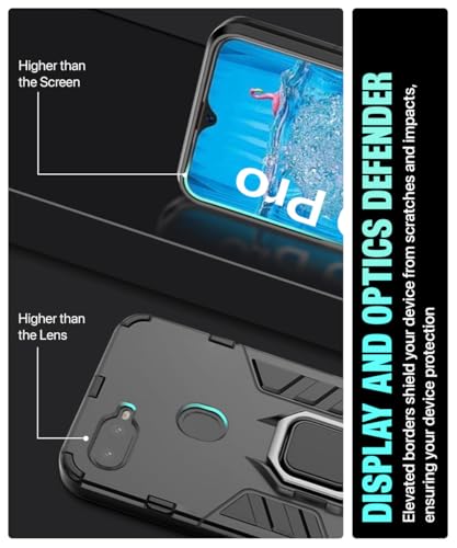 Image of WOW IMAGINE Shock Proof Back Case Mobile Cover for Realme U1 | Oppo F9 Pro (Armor | Hybrid PC + TPU | Full Protection with Ring Holder Kickstand | Carbon Black)