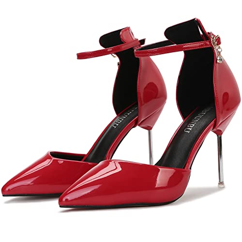 Nbuunbu Women's Pumps Silver Red Black Heels Sexy High Heels Pointed Toe Closed Toe Heels Ankle Strap Heels For Women Wedding Shoes Stiletto #TOP6