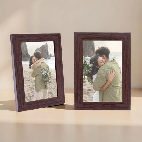 Image of GOLDEN PEACOCK Set of 2 4x6 Inch Photo Frames - Elegant Textured Brown & Gold Finish | Decorative Tabletop & Wall Hanging Picture Frames for Home Decor, Office & Gifting