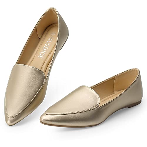 Image of MUSSHOE Pointed Toe Flats for Women, Comfortable Business Casual Work Shoes, Slip On Loafers with Arch Support, Office Walking Flats for All Day Standing