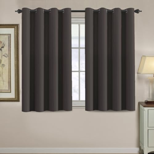 Image of H.VERSAILTEX Blackout Curtain for Living Room Small Window Kitchen Blackout Curtains 45 inch Length Energy Saving Solid Grommet Blackout Drape, One Panel, Chocolate Brown, 52 inch W x 45 inch L