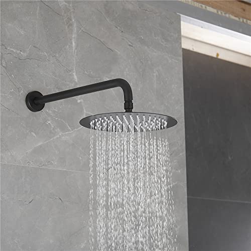 Conjunto de grifería para ducha con sistema de ducha redonda de 10 pulgadas de lujo, cabezal fijo de lluvia, mezcladora para bañera, montaje en pared, acabado negro mate miniatura 3