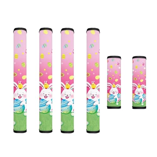 Image of Fridge Door Handle Covers Set of 6 Kitchen Appliance Decor Handles Glove Anti-Slip Protectors Easter Refrigerator Decor Accessories, White Bunny Daisy Easter Eggs Print Pink
