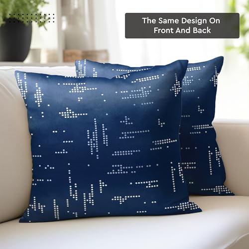 Image of Encasa XO Silver Foil Cushion Covers, Pillow Cases, No Inserts Navy | 16 inchx16 inch | Heavyweight Satin Weave | Concealed Zipper | Machine Washable | Set of 2