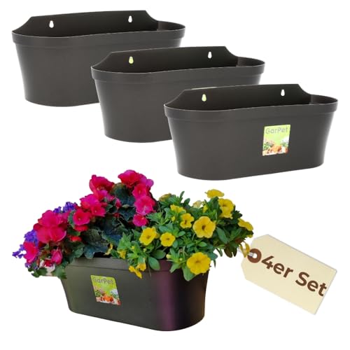 GarPet 4er Set Wand Blumentopf im Set Wandblumentopf Wandtopf Pflanzgefäß Blumenkasten Outdoor Wandblumenkasten Wandpflanztopf Wandampel Anthrazit