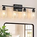 Unicozin Modern Bathroom Light Fixtures, 4 Light Vanity Lights Over Mirror, Black Wall Lamp with Clear Glass for Living Room Cabinet Bedroom Porch
