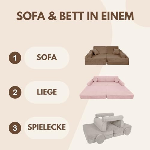 Angelove Kinder-Sofa aus Kordsamt - Kinderpolstermöbel, Couch, Ausstattung für Kinderzimmer, Beig