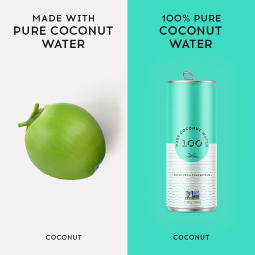 100 Coconuts - 100% Pure Coconut Water - Low Calorie All-Natural Drink with Electrolytes - Naturally Sweet, no preservatives - Non-GMO, 11 fl oz, Pack of 12 (Pure Coconut Water)