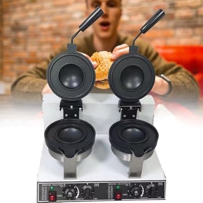 ZHJOPP Elektrisches Burger-Waffeleisen, 1300W kommerzielle Antihaft-Hamburger-Maschine Doppelseitiges Thermostat Edelstahl-Eiscreme-Waffel-Bäckermaschine für Zuhause, Küche, Frühstück (Doublehead)