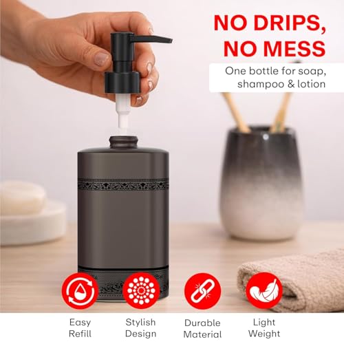 Image of Rioware Ceramic Soap Dispenser Hand Wash Bottles for Basin | Multipurpose Refillable for Liquid Shampoo, Kitchen, Bathroom, and Household Use | 300Ml, Pack of 2 - Ivory White & Taupe Grey