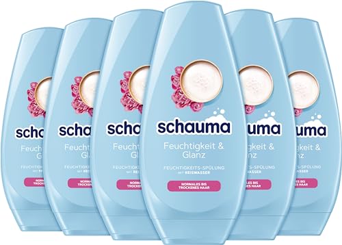 Schauma Schwarzkopf - Acondicionador hidratante y brillante (6 x 250 ml), acondicionador para el cabello brillante, acondicionador con agua de arroz para cabello normal a seco