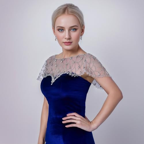 ULAPAN Women's Wedding Jackets Rhinestone Bridal Bolero Shawl Tulle Cape for Bride Bridesmaid Wrap Shrug2