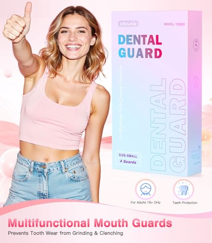 Image of Anti Grinding Guard, Small Mouth Guard for Women, 4 Pack Moldable Teeth Guard at Night Sleep Ventilated Teeth Grinding Guard Box with 5X Magnifying Mirror