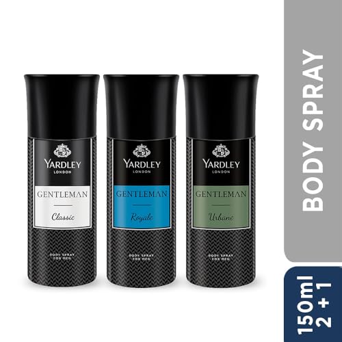 Image of Yardley London Gentleman Range Deo Body Spray Tripack (Classic + Urbane + Royale) for Men, 150ml Each (Pack of 3)