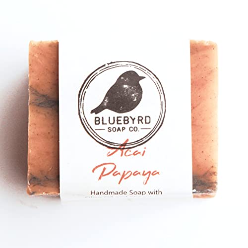 BLUEBYRD Soap Co. Acai Papaya Fragrance Soap Bar for Women | Artisan Handmade Soap Company | Moisturizing Vegan Cleansing Bar, Face and Body Soap for Soft Skin | Smells Like Tropical Paradise (ACAI)